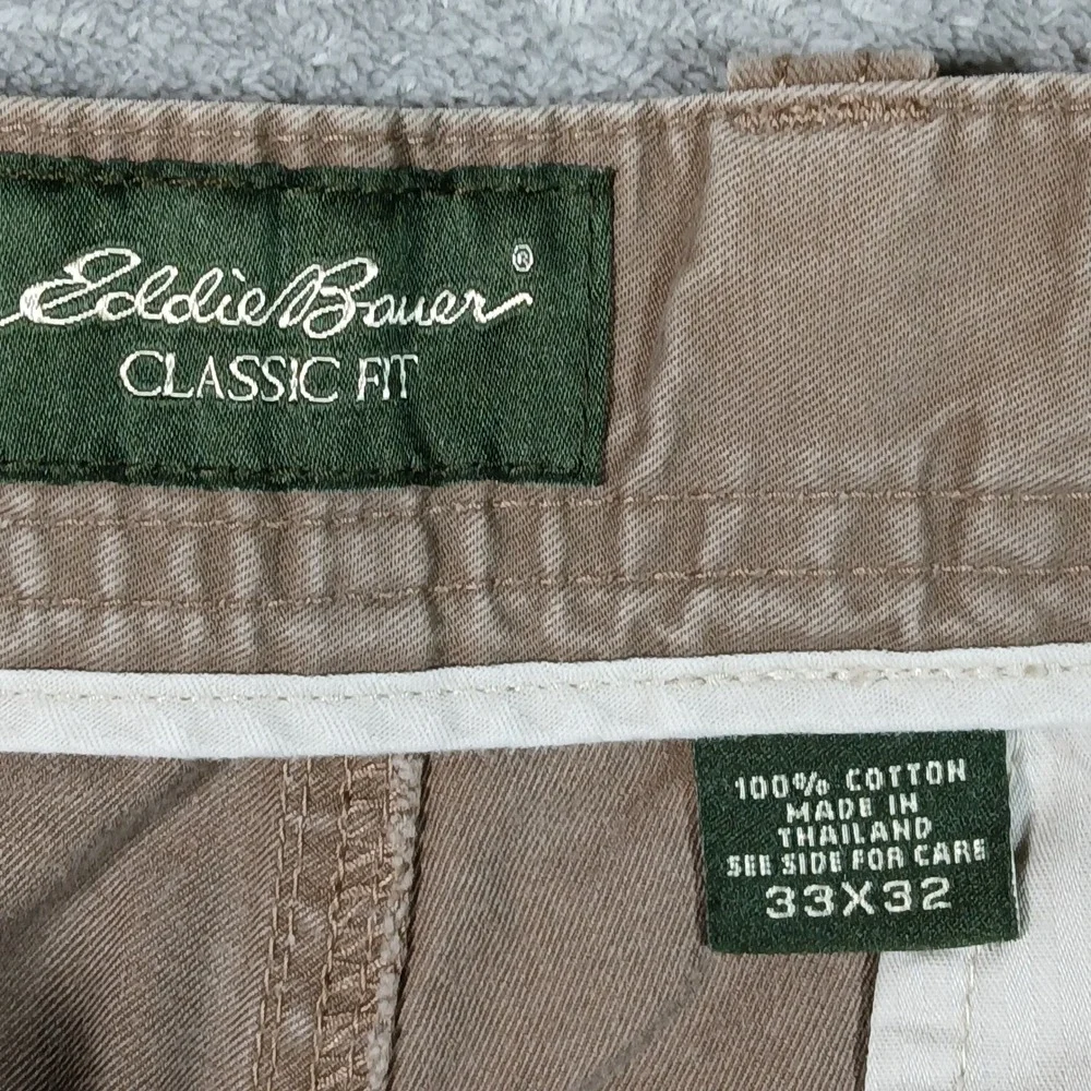 Eddie Bauer Chino Pants Mens 33x32 Brown Khaki Classic Fit Cotton